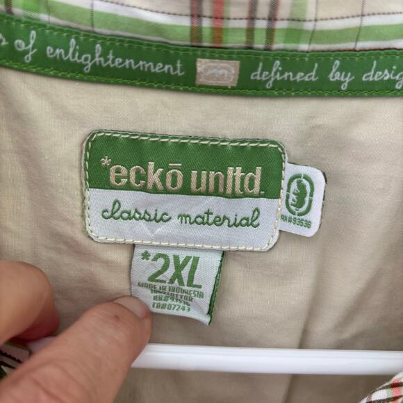 Ecko Unltd Y2K Green Plaid Classic Material Button Up Shirt Hip Hop Skater 2XL - Picture 3 of 8